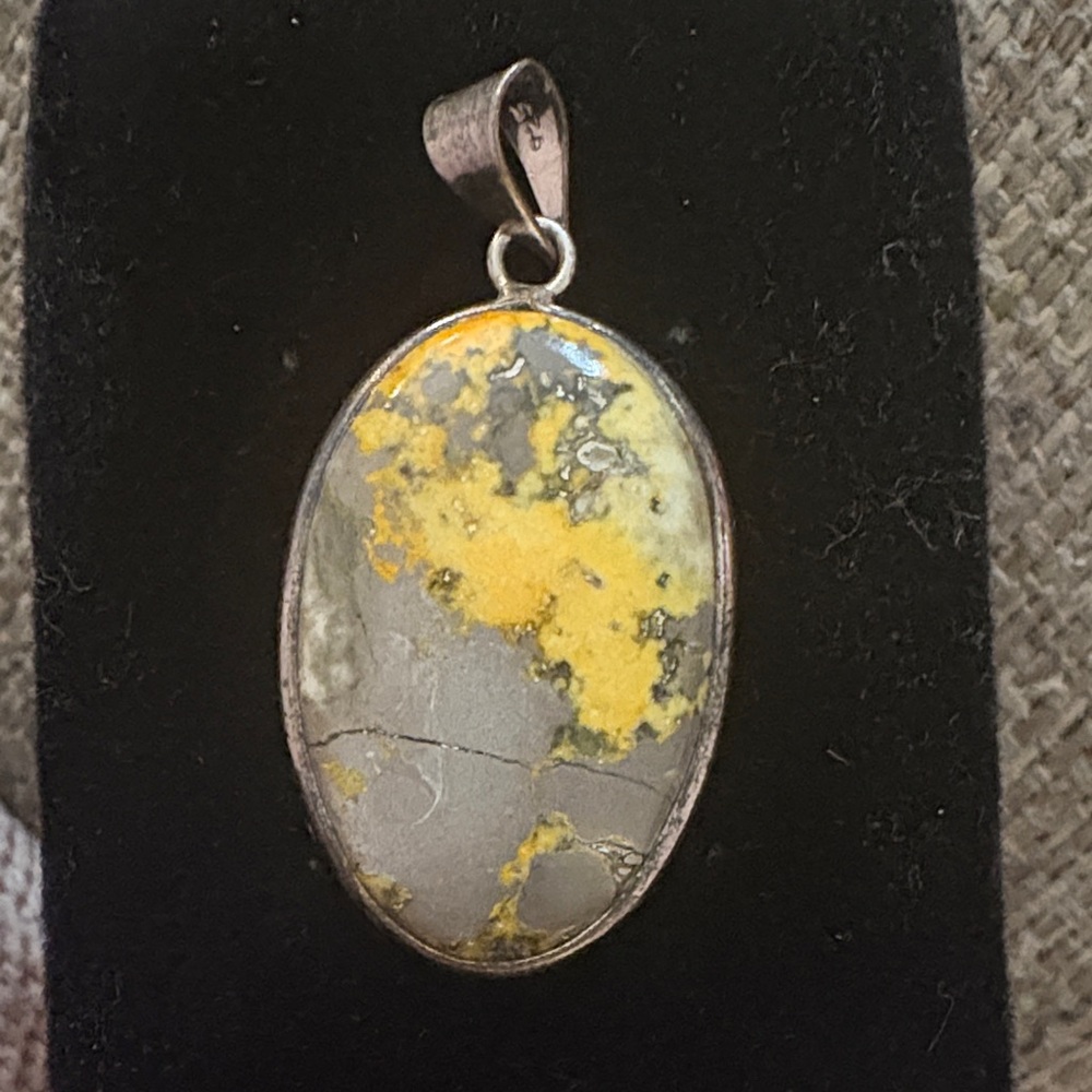 Oval Bumble Bee Jasper Stone Pendant - Sterling Silver plated